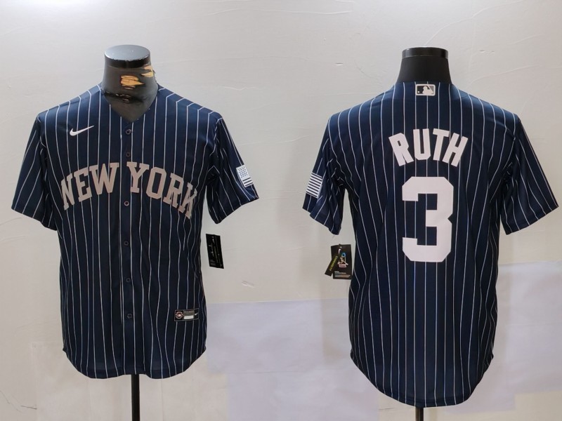 Men's New York Yankees Babe Ruth #3 Navy Jersey